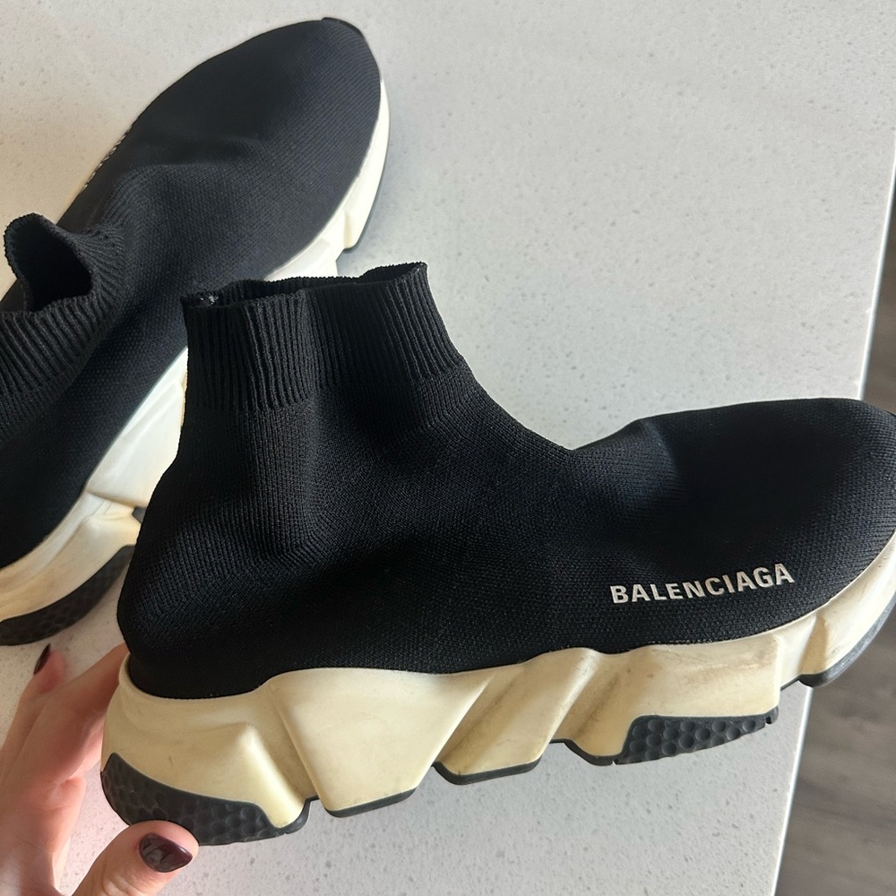 Balenciaga Black Knit Speed Trainer with Cream Sculpted Sole